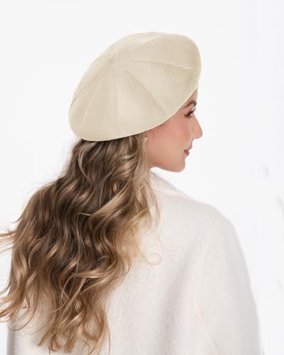 Women's Knitted Beret, French Style Double Layer Winter Autumn Warm and Soft Beanie Hat Cap - color: Beige