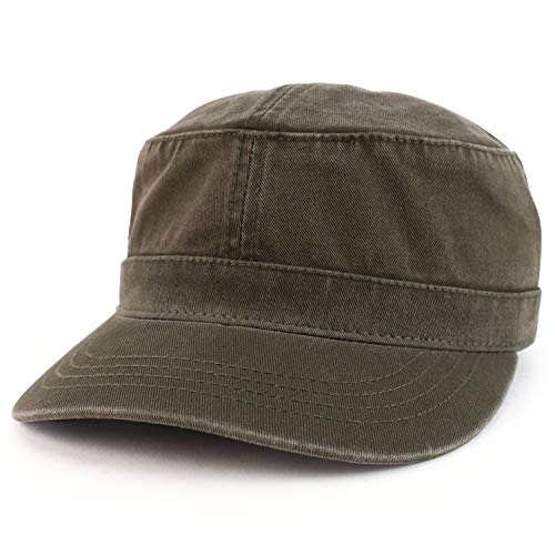 Trendy Apparel Shop Cotton Army Cap Military Flat Top Adjustable Baseball Cap - color: Dark Olive Green