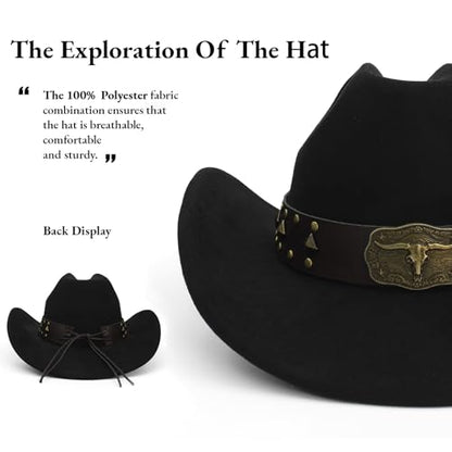 LIDHAY Cowboy Hat for Women Men with Shapeable Wide Brim Western Suede Hat for Cowboys and Cowgirls - color: Black