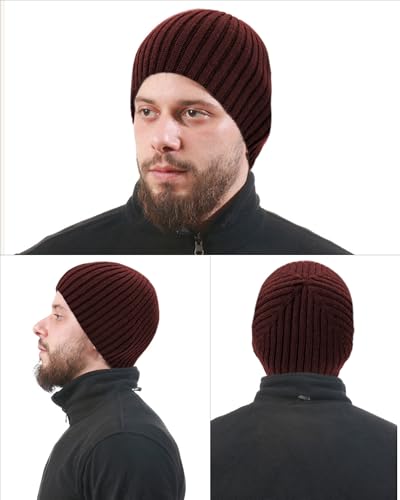 Wool Knit Beanie Hats for Men Women,Cuffless Winter Skull Caps - color: 1-wine Red