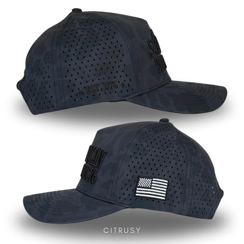 CITRUSY Athletic Trucker Golf Hat | Performance Mens 5 Panel Cap | Cool Breathable Waterproof Workout Running Snapback - color: American Sports Club |Black Camo