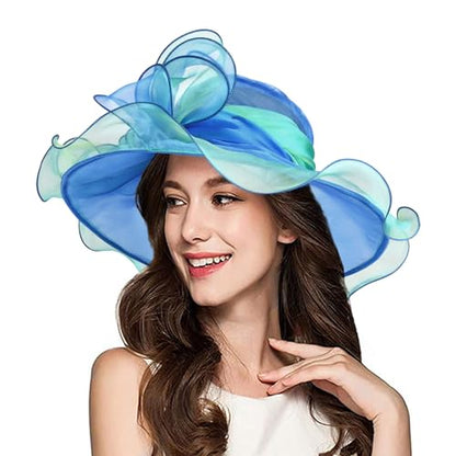 2026 Derby Hats for Women Ladies, Classy Organza Sun Hat, Church Tea Party Wedding Kentucky Fascinator Hat - color: B2967-royal Blue