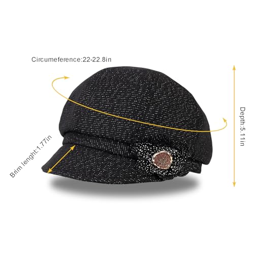 Women Retro Classic Visor Newsboy Cabbie Cap Beret Hats with Flower Buckle for Woman Ladies - color: 1black