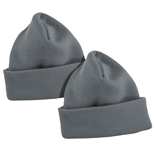 Thick Winter Beanie for Men Women Stretchy Thermal Knit Premium Cuffed Hat Skull Cap Toboggan - color: Gray (2-pack)