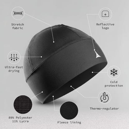 Skull Cap Helmet Liner Running Beanie - Ultimate Thermal Retention and Performance Moisture Wicking. Fits Under Helmets - color: 2pack - Black & Black