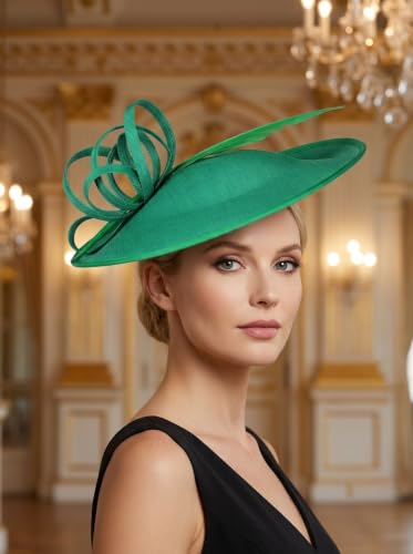 Women's Fascinators Feather Polyester Kentucky Derby Saucer Hats with Headband - color: Green