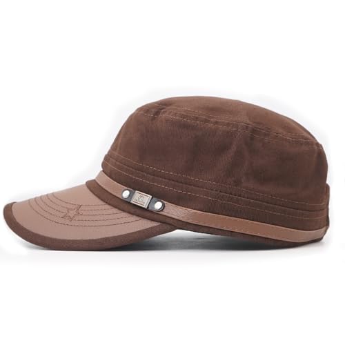Flat Top Cap for Men Soft Cotton Adjustable Military - color: Coffee