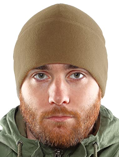 2SBR 2SABERS Fleece Winter Warm Watch Cap - Mens Outdoor Skull Beanie Hat - color: Coyote, size: Small