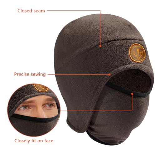 BASSDASH Unisex Soft Fleece 2-in-1 Hat with Mask Ear Flap - color: Brown