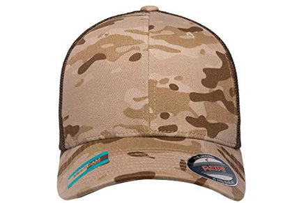 Mrlahat 6511 Flexfit Trucker Mesh One Size Fitted Cap 6 Panels with Black Bandana - color: Multicam Arid/Brown