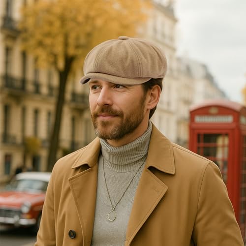 meioro Men's 8 Panel Newsboy Hat Winter Vintage Tweed Flat Cap - color: Green