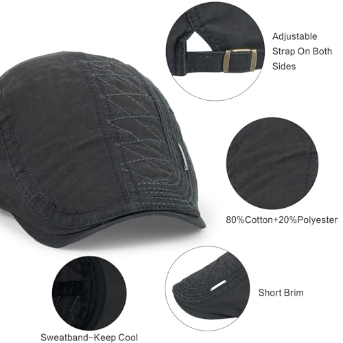 3Pcs Cotton Newsboy Hat for Men Cool Adjustable Flat Cap - color: Jcx-darkgrey+beige+green