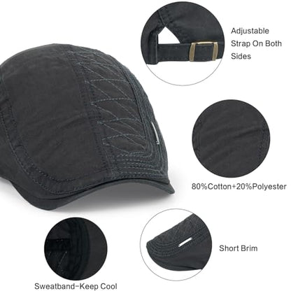 3Pcs Cotton Newsboy Hat for Men Cool Adjustable Flat Cap - color: Jcx-darkgrey+beige+green