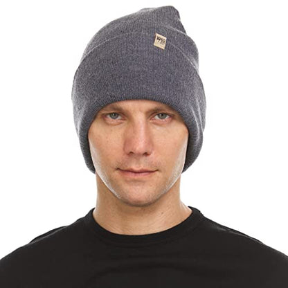 100% Merino Wool - Midweight Everyday Knit Cuff Beanie - Warm Winter Hat - color: Charcoal Gray