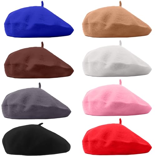 8 Pcs Women Beret Hat French Style Beanie Cap French Berets for Ladies Adult Winter Autumn Casual Use