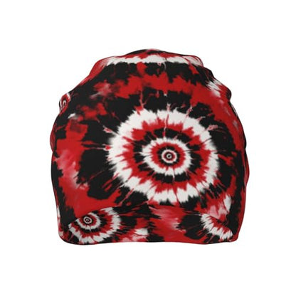 Slouchy Beanie Hat Skull Cap Chemo Headwear Baggy Hats for Men Women Running Cycling - color: Black Red Tie Dye