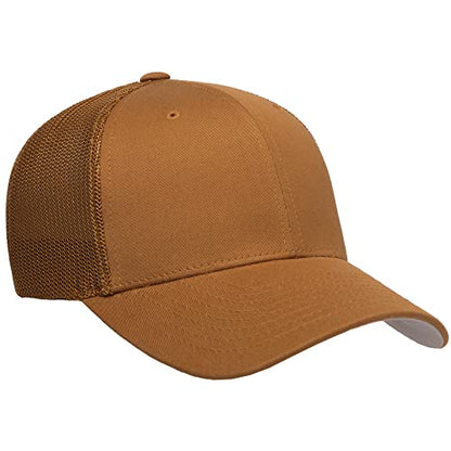 Flexfit 6511 Fitted Mid-Profile Stretchable Mesh Panels Trucker Cap - color: Caramel, size: Large-X-Large