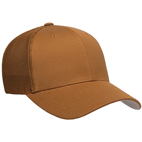 Flexfit 6511 Fitted Mid-Profile Stretchable Mesh Panels Trucker Cap - color: Caramel, size: One Size