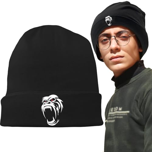 Black Knit Beanie Hat for Men Bear Classic Adult Beanie Cap Winter Warm Knitted Hat for Men Women Skull Hip Hop Cap for Men - color: Chimpanzee Roars