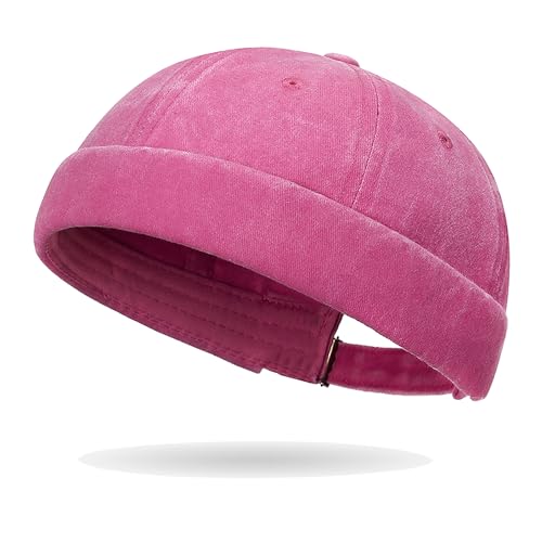 Sailor Brimless Skull Hat, Washed Cotton Docker Hat for Men Vintage - color: Pink