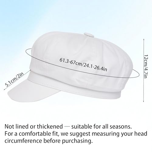Newsboy Cape for Women - Classic 8-Panel Vintage Cabbie Baker Hat - color: White
