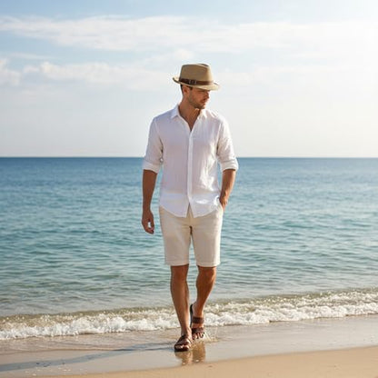 Straw Fedora Hat for Men Panama Hat Short Brim Summer Sun Hat - color: A-khaki