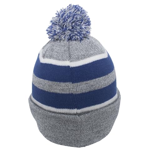 Pacific Headwear Unisex Adult Pacific Headwear Knit Fold Over Pom-pom Beanie - color: Heather/Royal/White, size: One Size