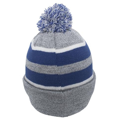 Pacific Headwear Unisex Adult Pacific Headwear Knit Fold Over Pom-pom Beanie - color: Heather/Royal/White, size: One Size