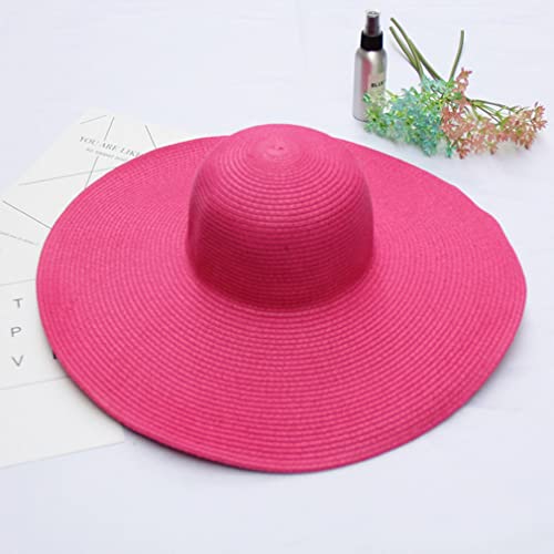 Big Beach Hats for Women Foldable Summer Wide Brim Packable Oversized Sun Hat Lady Girl Travel Straw Cap - color: Rose Red