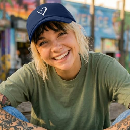 Hand Drawn Heart Hat Womens Embroidered Baseball Cap - color: Navy Blue