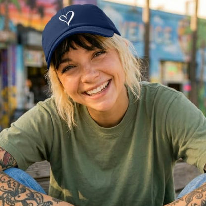 Hand Drawn Heart Hat Womens Embroidered Baseball Cap - color: Navy Blue