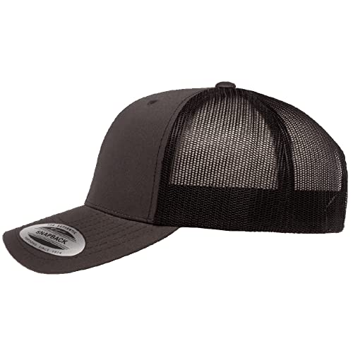Yupoong Classic Mesh 6 Panel Retro Trucker Cap | Mid Profile Snapback - color: Charcoal/Black