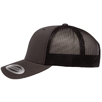 Yupoong Classic Mesh 6 Panel Retro Trucker Cap | Mid Profile Snapback - color: Charcoal/Black