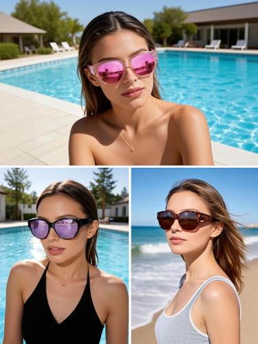 Wzerry Polarized Fit Over Glasses Sunglasses for Women Cat Eye UV400 - color: A08 L Size Transparent Pink/Grey