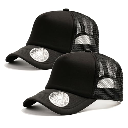 2-Pack Classic Foam Trucker Hat Summer Mesh Hat Lightweight Adjustable Back Buckle Strap - color: Black/Black