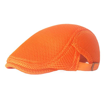 Lifup Unisex Mesh Newsboy Hat Breathable Summer Flat Cap - color: Orange