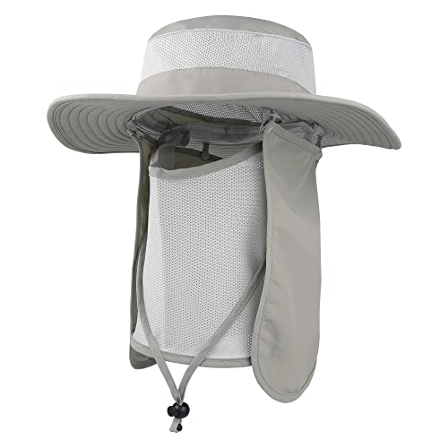 Outdoor Sun Hat UPF 50 Protection Waterproof Fishing hat Face Cover Summer Neck Flap Hat - color: Light Gray