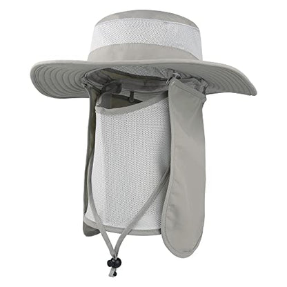 Outdoor Sun Hat UPF 50 Protection Waterproof Fishing hat Face Cover Summer Neck Flap Hat - color: Light Gray