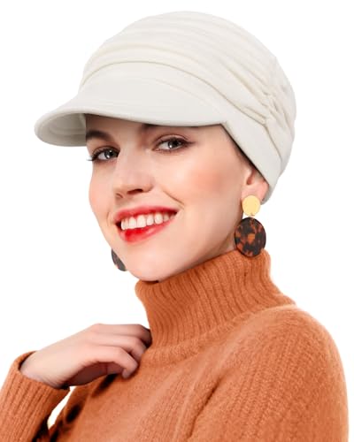 Newsboy Chemo Hat for Women - Soft Cap with Brim for Cancer & Alopecia - color: Cream