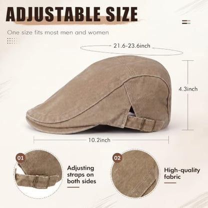 Geyoga 6 Pcs Men's Flat Cap Newsboy Hat Adjustable - style: Washed