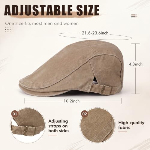 Geyoga 6 Pcs Men's Flat Cap Newsboy Hat Adjustable - style: Washed