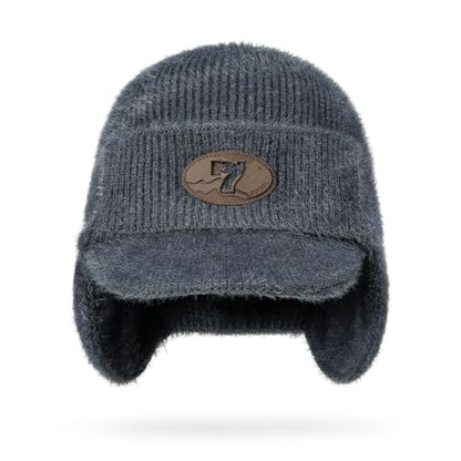 CLAPE Cozy Head Beanies with Brim, Small Billed Beanie for Cold Weather Mens Winter Warm Knit Hat with Ear Flaps - color: Kh25d18-gray
