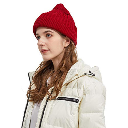 Surblue Unisex Trendy Beanie Warm Oversized Chunky Cable Knit Slouchy Woolen Hat - color: Wine Red
