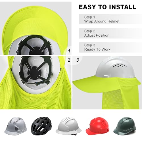 Hard Hat Sun Shade, Full Brim Mesh Neck Sun Shield with Reflective Strip, High Visibility Visor Neck Shade for Hard Hat Accessories, 2 Packs Yellow - color: Yellow