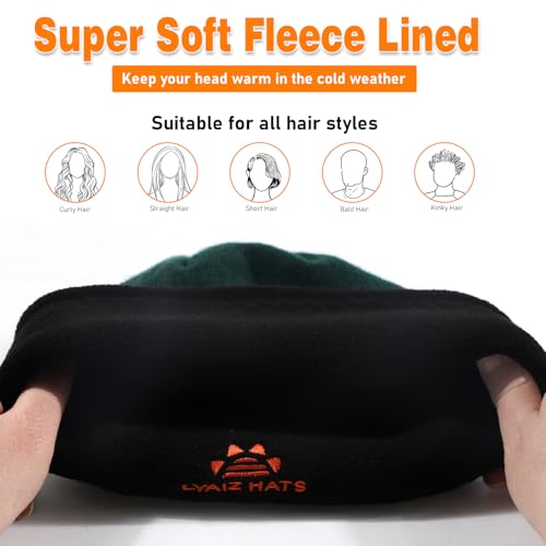 Lvaiz Winter Fleece Lined Beanie Hat for Men Women Reversible Skull Cap - color: Dark Green+black