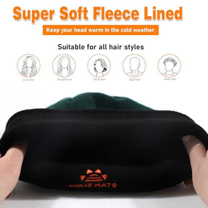 Lvaiz Winter Fleece Lined Beanie Hat for Men Women Reversible Skull Cap - color: Dark Green+black