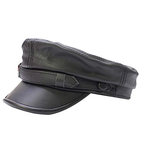 Adult Genuine Leather Fiddler Cap Flat Top Maciejówka Breton Style Mariner's Cap - color: Black, size: X-Large