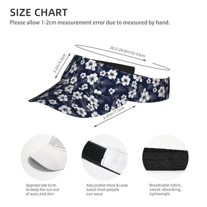 Unisex Sports Sun Visor Hats Adjustable Lightweight Packable Printed Empty Top Cap for Running Pickleball Golf Tennis - color: Navy Blue Hibiscus Flower
