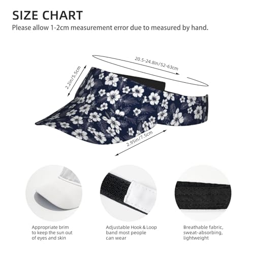 Unisex Sports Sun Visor Hats Adjustable Lightweight Packable Printed Empty Top Cap for Running Pickleball Golf Tennis - color: Navy Blue Hibiscus Flower