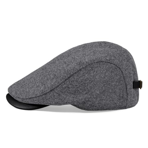Croogo Herringbone Ivy Cap Gatsby Cabbie Flat Caps Vintage Newsboy Hat - color: Heather Gray